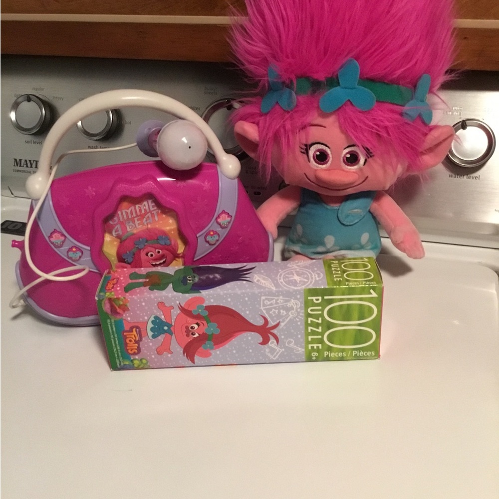 Trolls boom box poppy doll and a puzzle